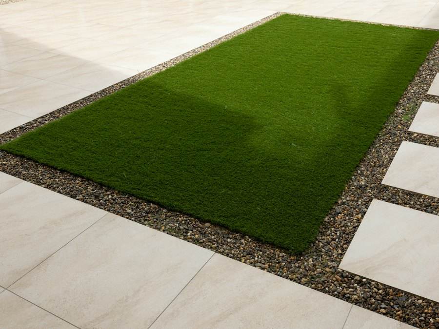 Artificial turf framed by pavers